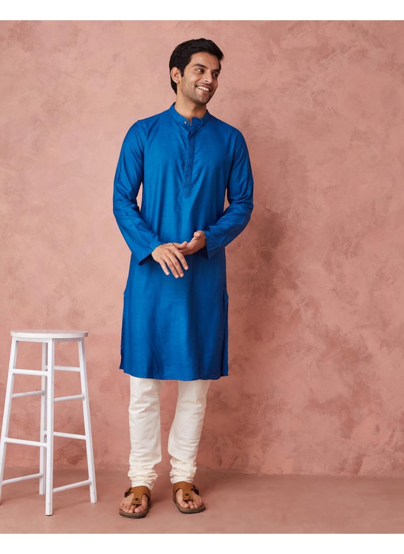 Blue Viscose Silk Slim Fit Long Kurta