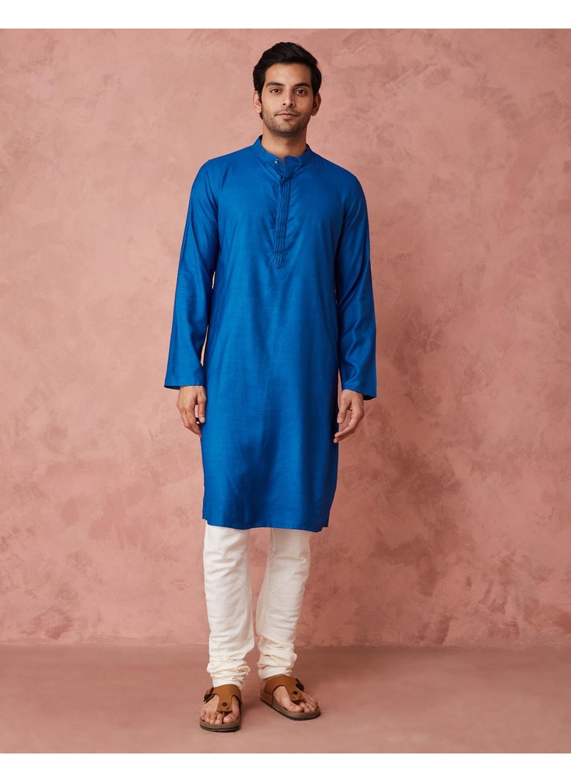 Blue Viscose Silk Slim Fit Long Kurta