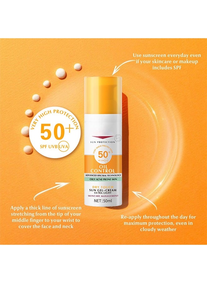 Sun Gel - Cream,Oil Control SPF50+, Have an Ultra Lightn and Non Greasy Texture, Superior Sunscreen For All Skin Types, Suitable Under Makeup With Long Lasting Dry Matt Finish and Anti Shine Effect