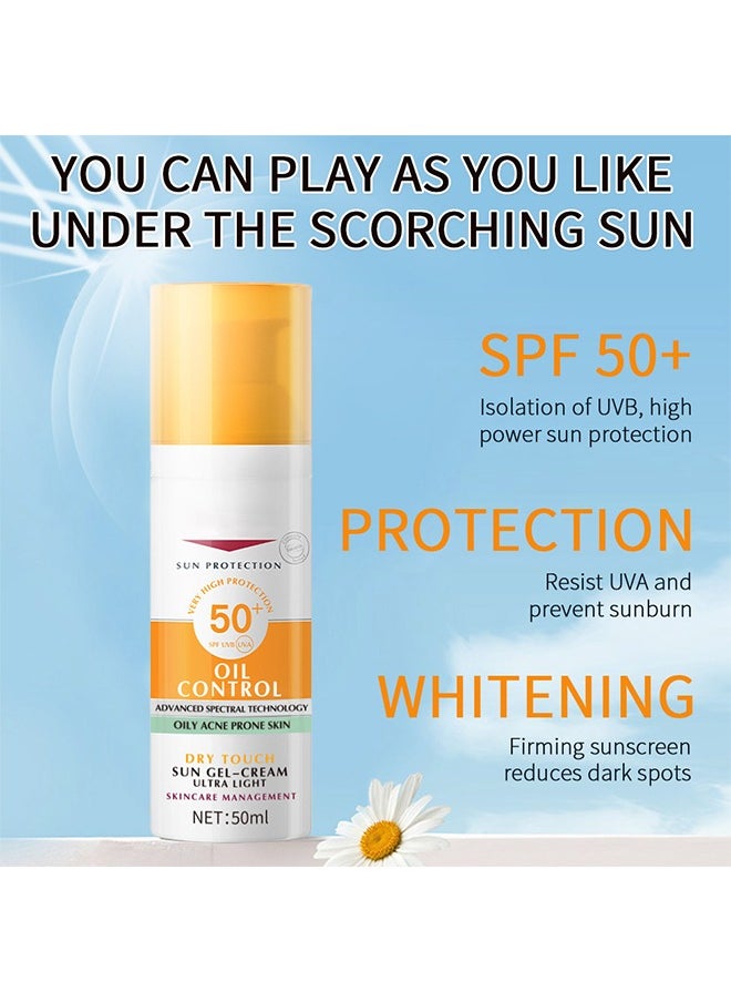 Sun Gel - Cream,Oil Control SPF50+, Have an Ultra Lightn and Non Greasy Texture, Superior Sunscreen For All Skin Types, Suitable Under Makeup With Long Lasting Dry Matt Finish and Anti Shine Effect