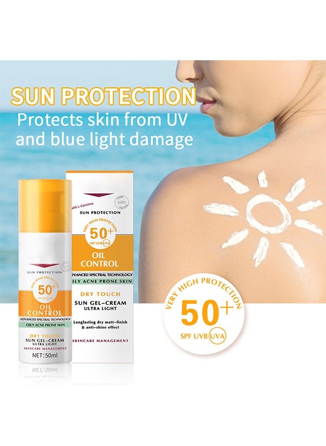 Sun Gel - Cream,Oil Control SPF50+, Have an Ultra Lightn and Non Greasy Texture, Superior Sunscreen For All Skin Types, Suitable Under Makeup With Long Lasting Dry Matt Finish and Anti Shine Effect