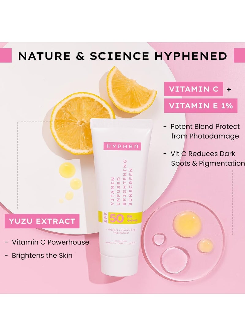 Vitamin Infused Brightening Sunscreen With SPF 50 PA++++ | 12hrs UVA-UVB & Blue Light Protection |Brightens Skin, Gives Matte Finish & No White Cast | Lightweight | For All Skin Types - 50ml
