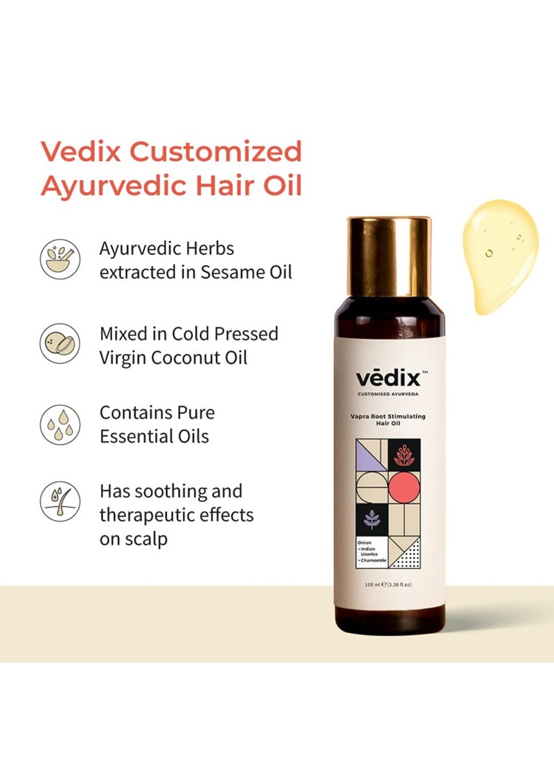 Vapra Root Stimulating Ayurvedic Hair Oil | Hair Growth Oil With Chamomile + Indian Licorice + Onion Hair Oil - Customized Anti Hair Fall Control Oil - 100ml