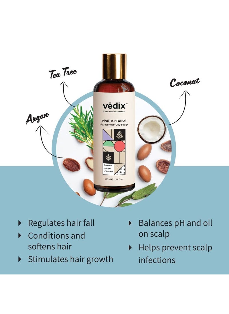 Customised Ayurvedic Hair Fall Oil | Viruj Hair Fall Oil | For Normal-Oily Scalp| With Coconut + Argan + Tea Tree | For Reducing Hair Fall | For Hair Growth | -100ml