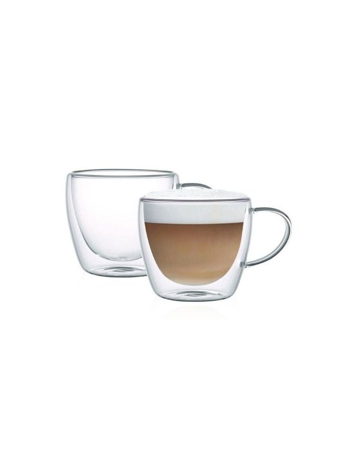 Borosilicate Double Wall Glass Mug Set Of 2, Coffee Mugs, Latte Mug, Clear Mugs 150 ml, Transparent