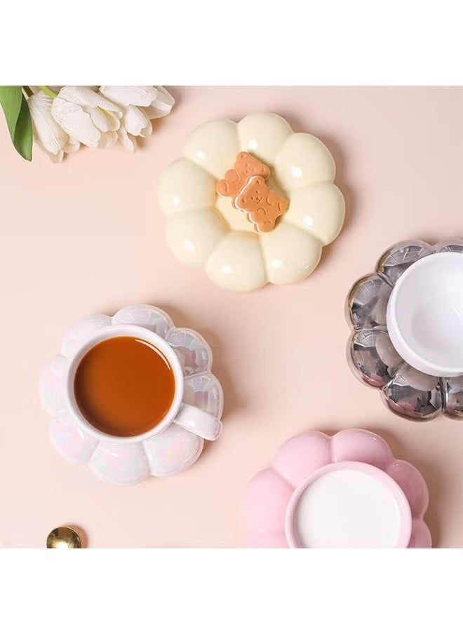 Ceramic Flower Coffee Mug with Saucer,Creative Cloud Coffee Cup,Ceramic Tea Cup Mug for Coffee Milk Tea Latte Yogurt