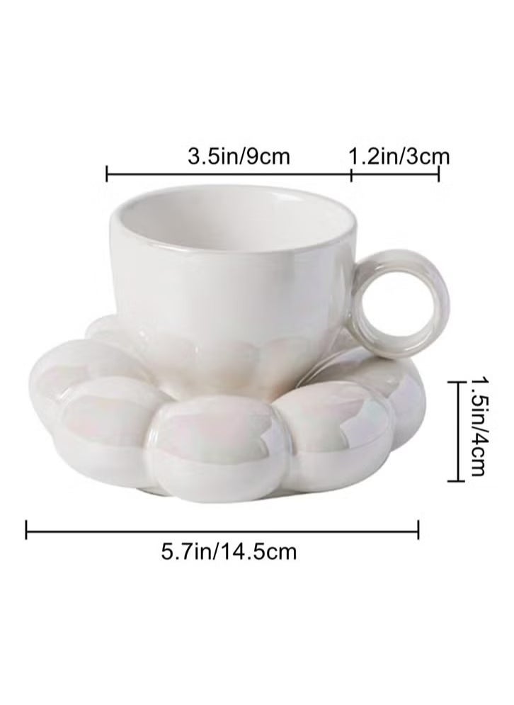 Ceramic Flower Coffee Mug with Saucer,Creative Cloud Coffee Cup,Ceramic Tea Cup Mug for Coffee Milk Tea Latte Yogurt