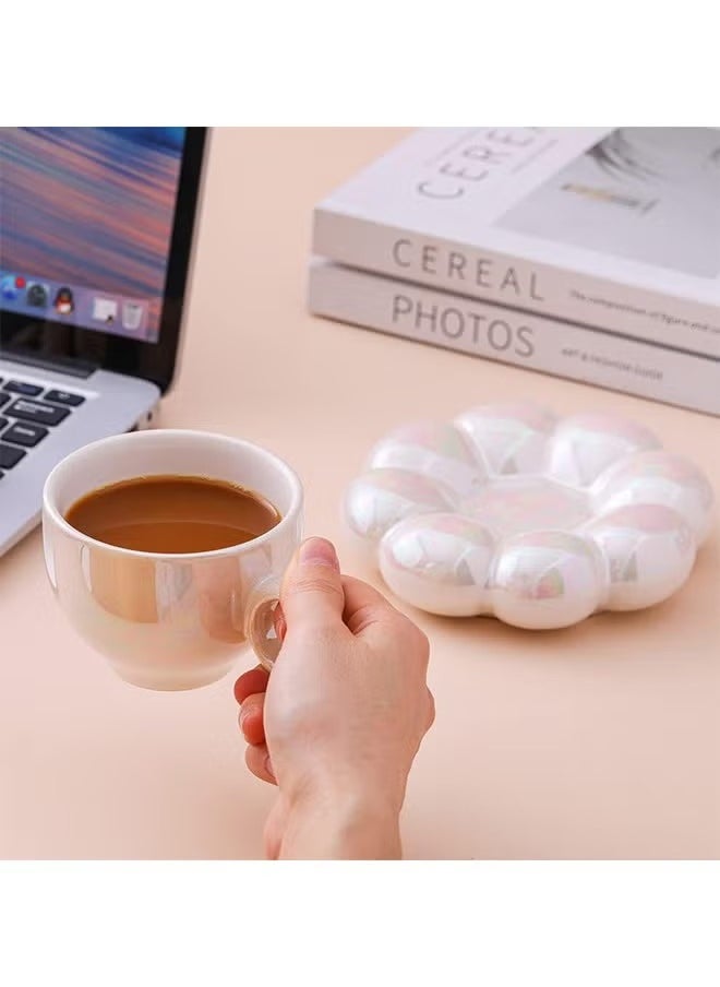 Ceramic Flower Coffee Mug with Saucer,Creative Cloud Coffee Cup,Ceramic Tea Cup Mug for Coffee Milk Tea Latte Yogurt