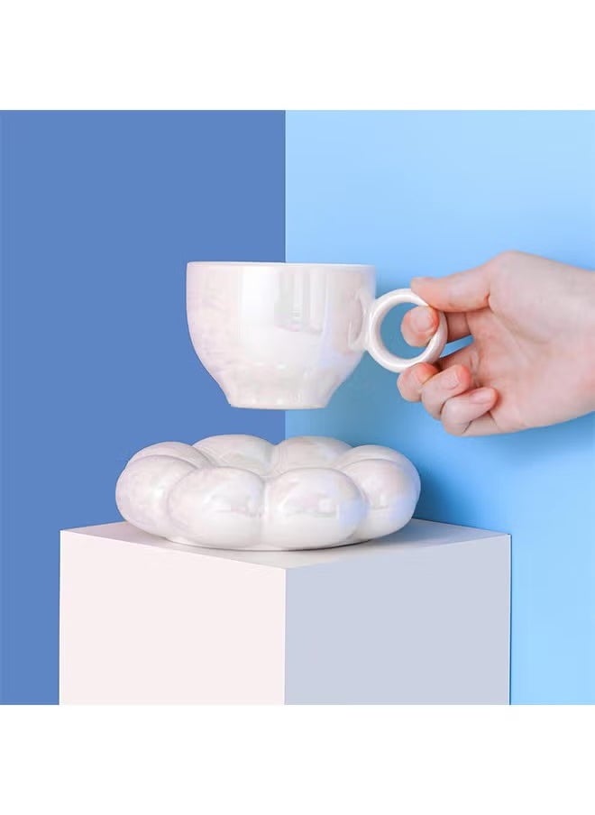 Ceramic Flower Coffee Mug with Saucer,Creative Cloud Coffee Cup,Ceramic Tea Cup Mug for Coffee Milk Tea Latte Yogurt