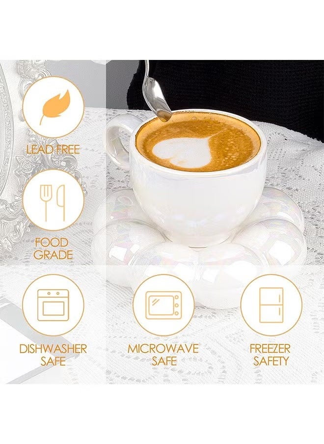 Ceramic Flower Coffee Mug with Saucer,Creative Cloud Coffee Cup,Ceramic Tea Cup Mug for Coffee Milk Tea Latte Yogurt