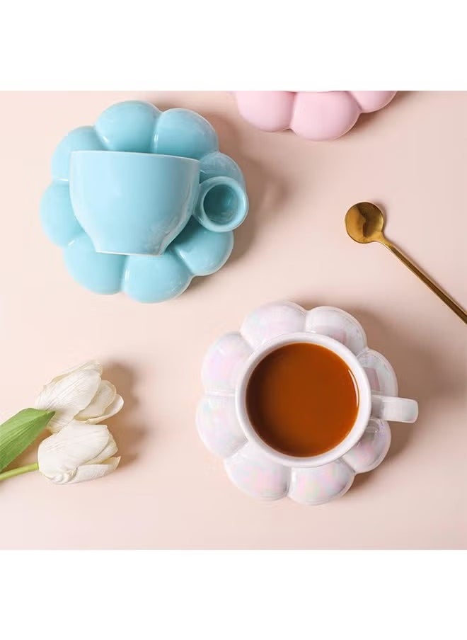 Ceramic Flower Coffee Mug with Saucer,Creative Cloud Coffee Cup,Ceramic Tea Cup Mug for Coffee Milk Tea Latte Yogurt