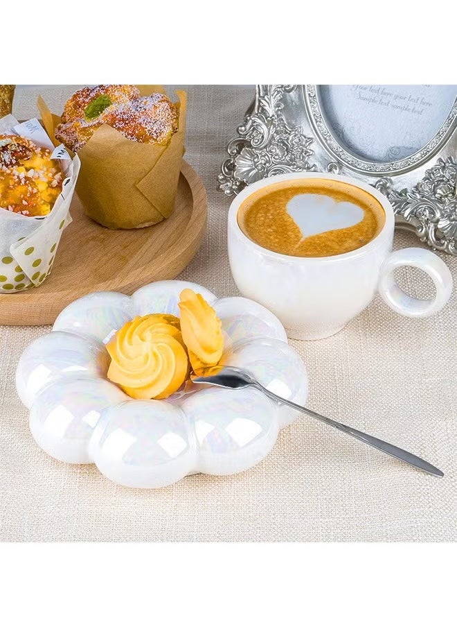 Ceramic Flower Coffee Mug with Saucer,Creative Cloud Coffee Cup,Ceramic Tea Cup Mug for Coffee Milk Tea Latte Yogurt