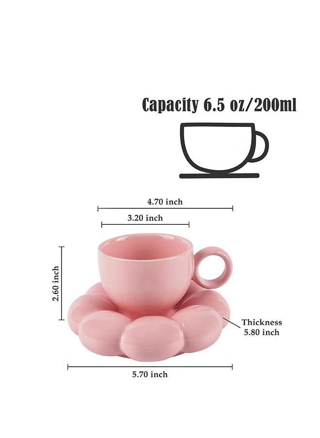 Ceramic Flower Coffee Mug with Saucer,Creative Cloud Coffee Cup,Ceramic Tea Cup Mug for Coffee Milk Tea Latte Yogurt,Pink