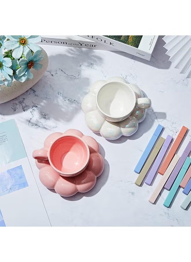 Ceramic Flower Coffee Mug with Saucer,Creative Cloud Coffee Cup,Ceramic Tea Cup Mug for Coffee Milk Tea Latte Yogurt,Pink
