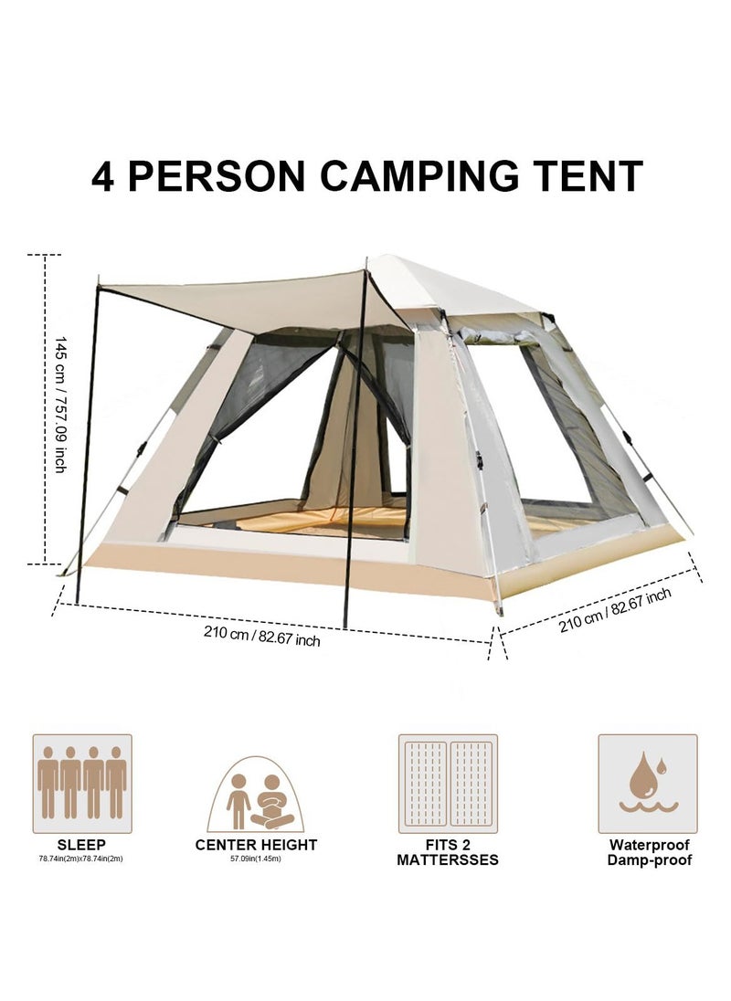 Camping Tent 3-4 Person, Portable Pop up Tent with Porch, Automatic Easy Setup Waterproof SUV FamilyTent for Outdoor, Traveling, Hiking, Fishing, Picnic and Backyard Camping