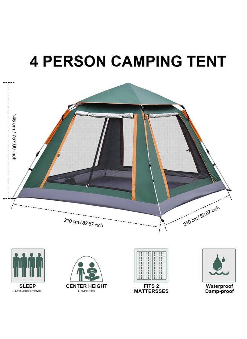 Camping Tent 3-4 Person, Portable Pop up Tent with Porch, Automatic Easy Setup Waterproof SUV FamilyTent for Outdoor, Traveling, Hiking, Fishing, Picnic and Backyard Camping