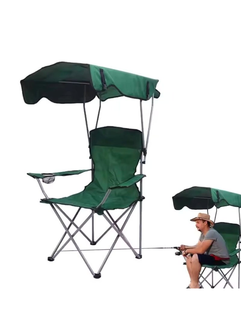 Portable Folding Beach Chair with Canopy for Sun Protection Green