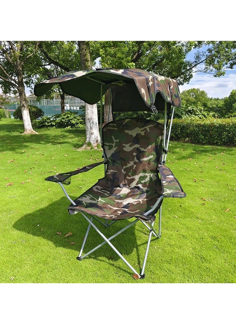 Portable Folding Beach Chair with Canopy for Sun Protection Camouflage