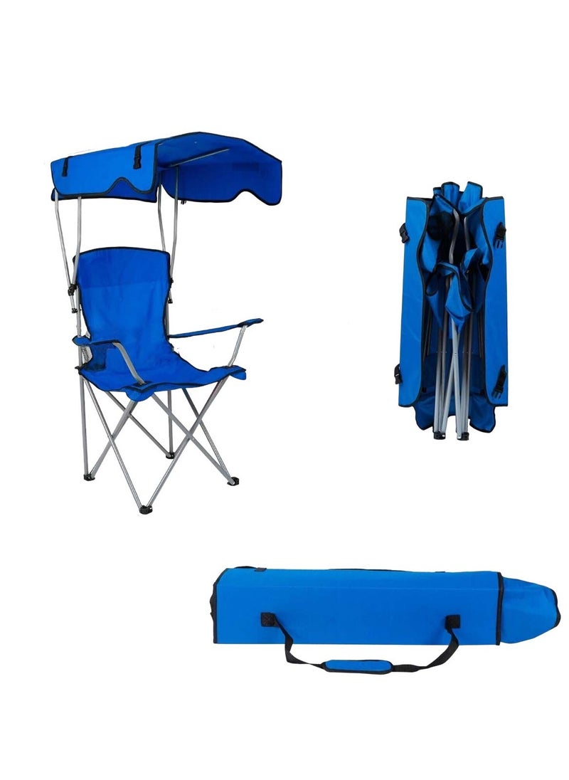 Portable Folding Beach Chair with Canopy for Sun Protection Blue