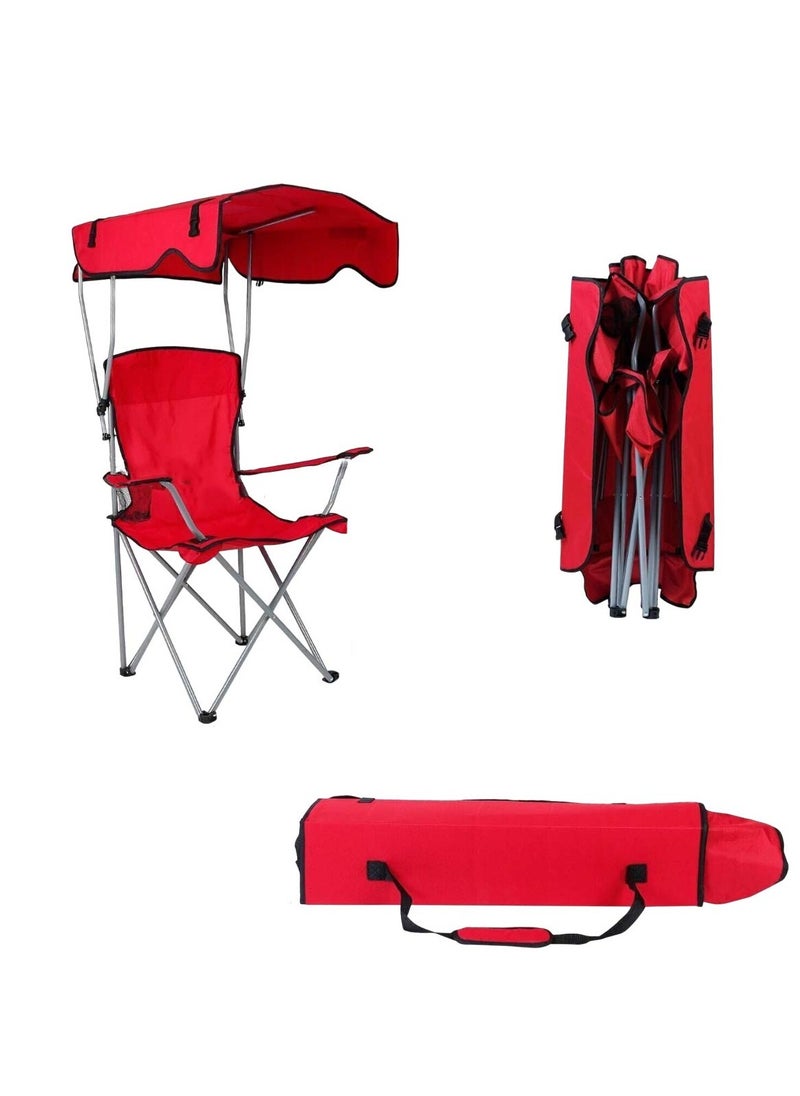 Portable Folding Beach Chair with Canopy for Sun Protection Red