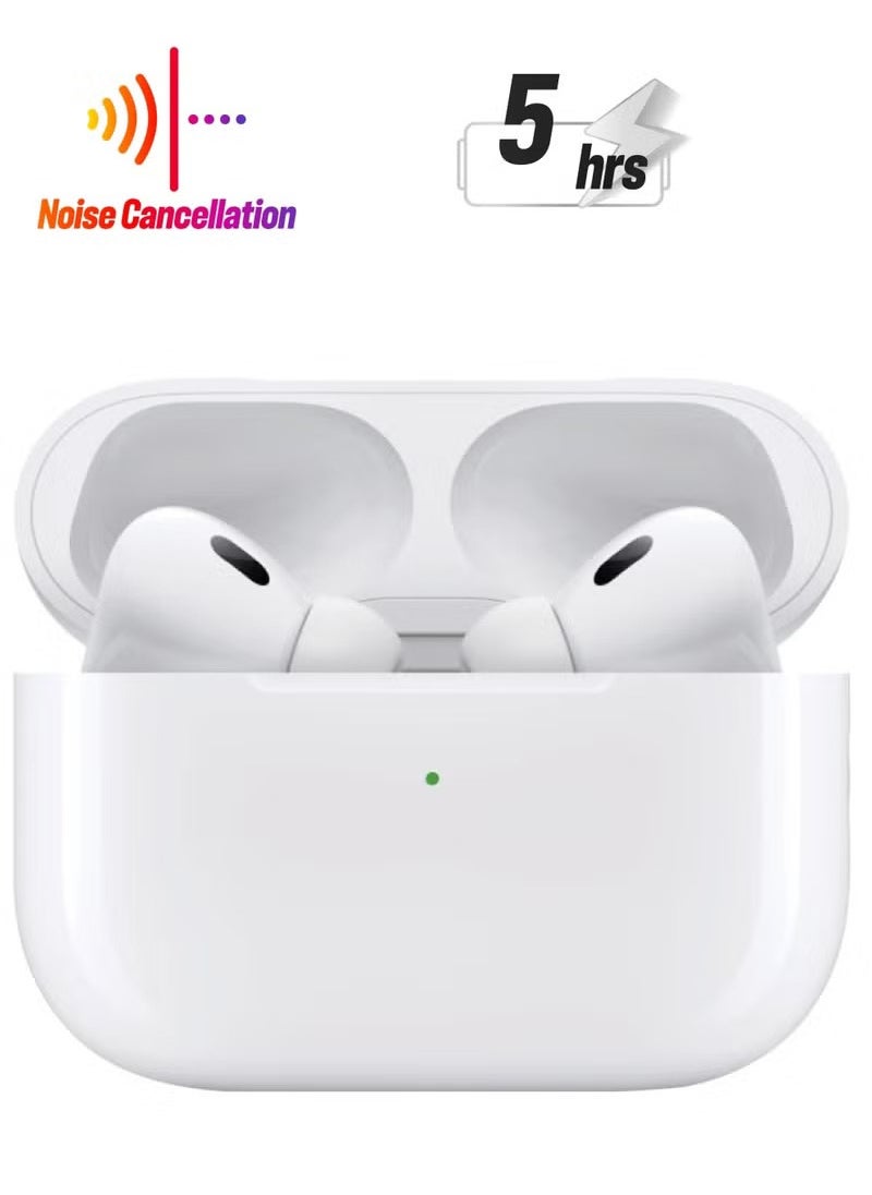 GREEN LION Earbuds Pro2 with Active Noise Cancellation / Wireless Charging / Built in Microphone / Noise Control / Touch Control / High Bluetooth Range / 5Hr Playing Time - White