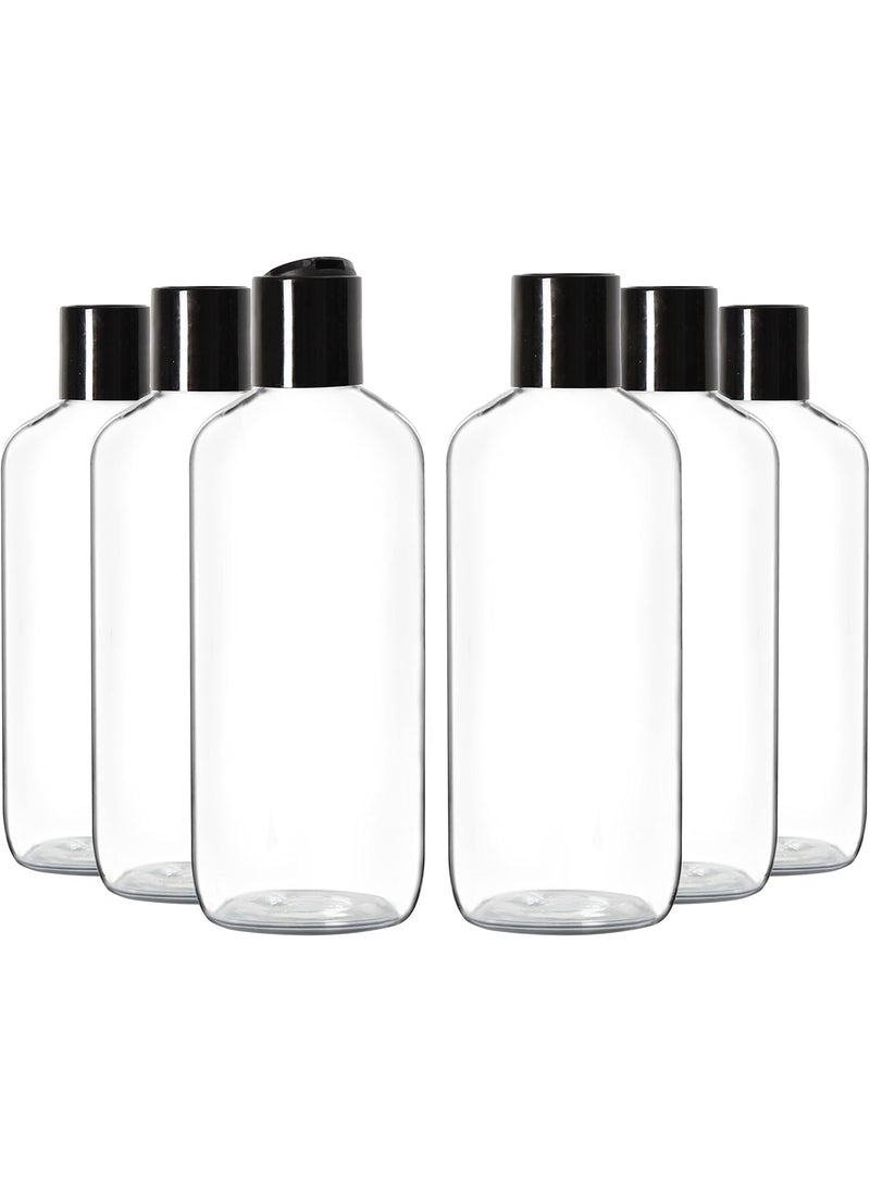 Youngever 6 Pack 16 Ounce Empty Squeeze Containers with Disc Cap, Plastic Bottles with Disc Top Flip Cap, Refillable Cosmetic Bottles, Squeeze Containers (Black Cap)