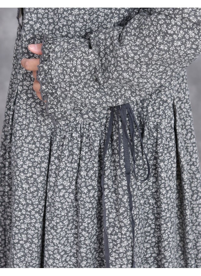 New Floral Cotton-Linen Tie-Waist Loose Plus-Size Knee-Length Literary Aesthetic Dress