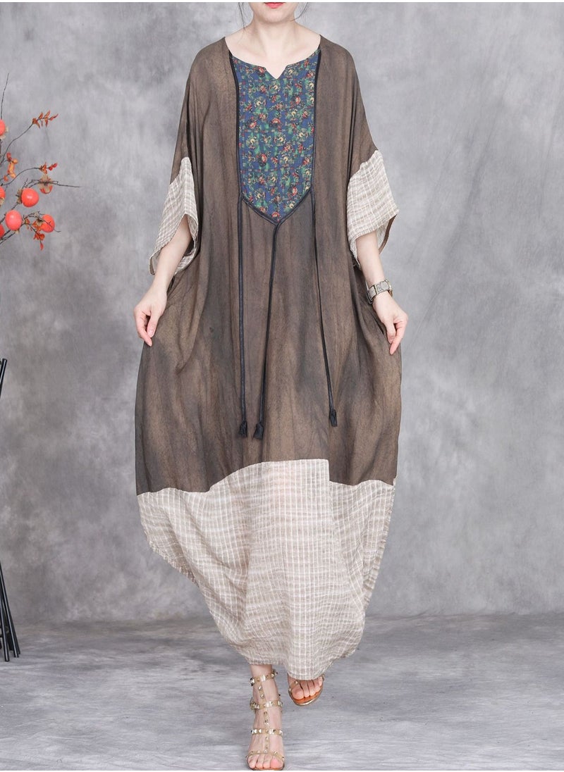 Printed Cocoon-Shaped Jumpsuit Dress with 3D Decoration
