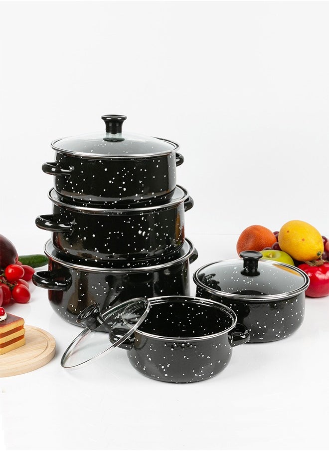5 Pieces of Enamel pot set, enamel household soup pot, cooking pot set, with handle and lid, high temperature resistance, suitable for induction cookers, gas stoves, electric stoves, and ceramic stoves