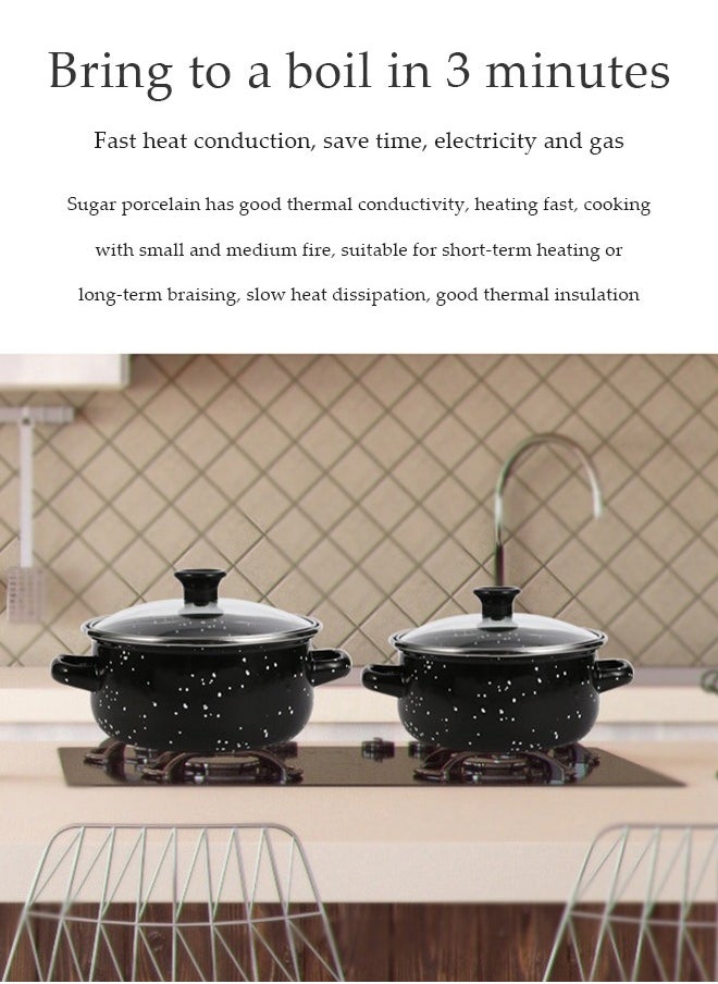 5 Pieces of Enamel pot set, enamel household soup pot, cooking pot set, with handle and lid, high temperature resistance, suitable for induction cookers, gas stoves, electric stoves, and ceramic stoves