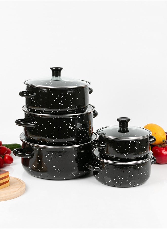 5 Pieces of Enamel pot set, enamel household soup pot, cooking pot set, with handle and lid, high temperature resistance, suitable for induction cookers, gas stoves, electric stoves, and ceramic stoves