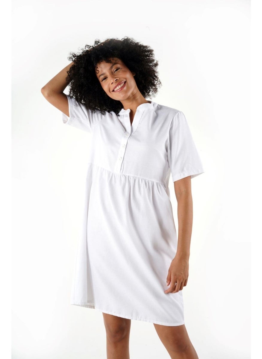 Buttoned Mandarin Collar Comfort Dress (B24-384 00)