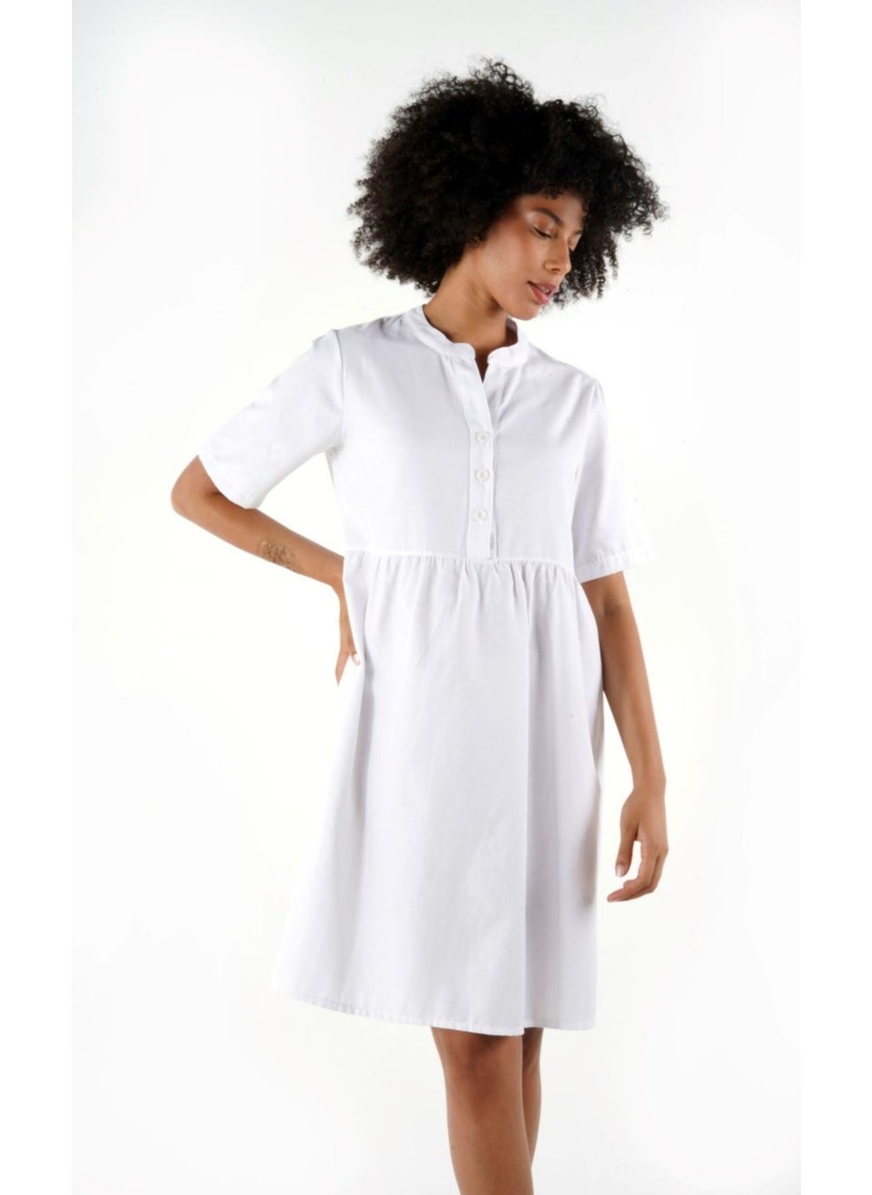 Buttoned Mandarin Collar Comfort Dress (B24-384 00)