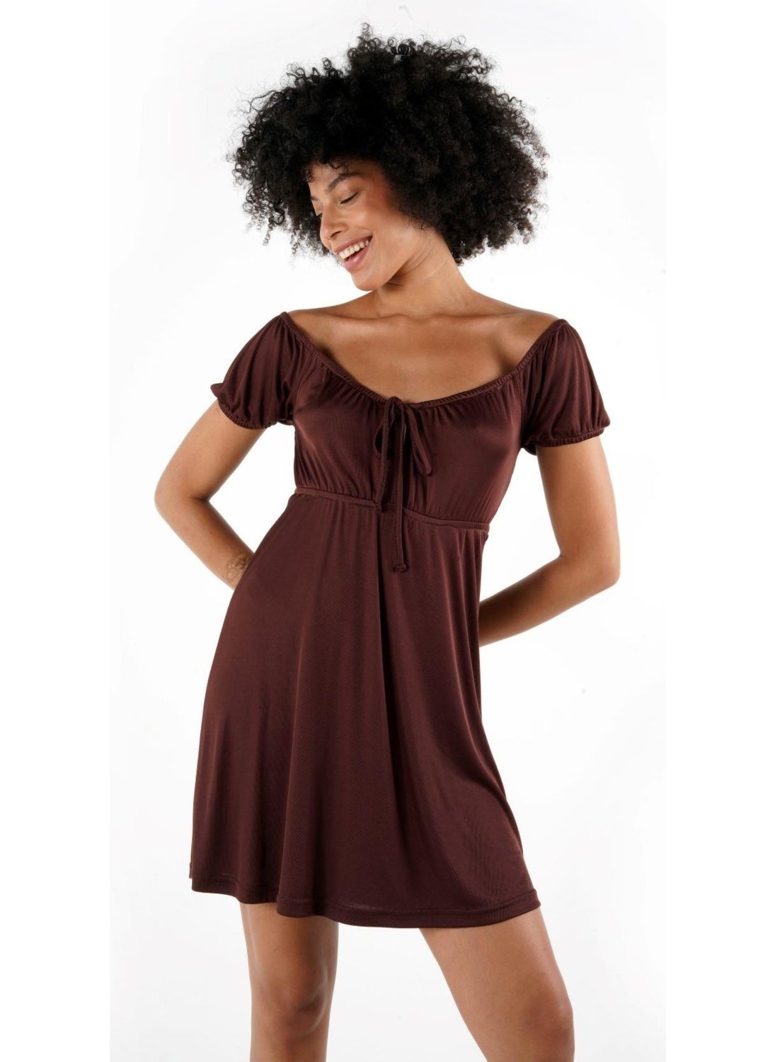 Front Gathered and Tied Detail Mini Dress (B24-00110)