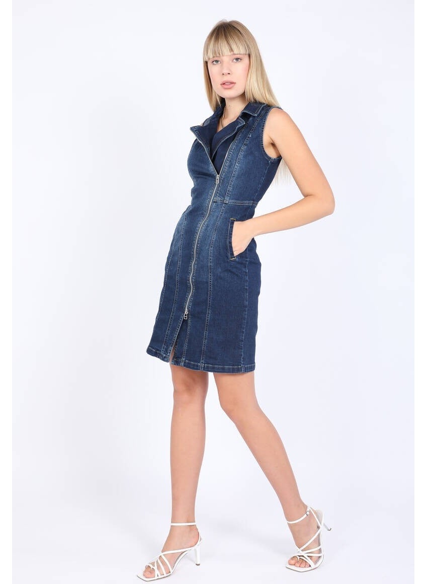 Women's Dark Blue Zippered Dress