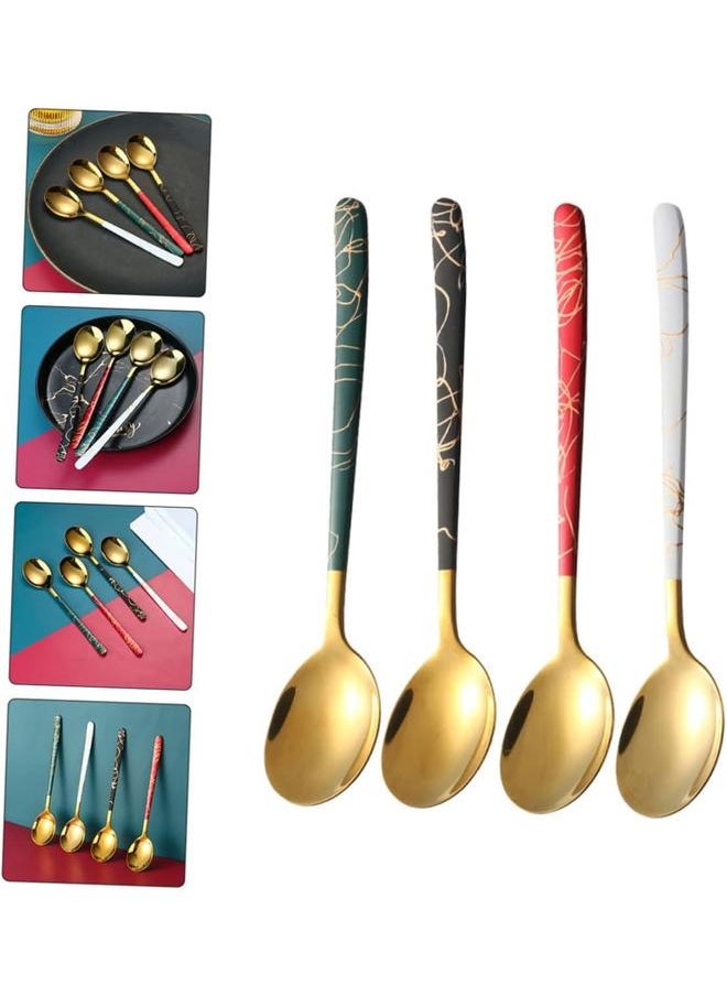 4pcs Stainless Steel Mixing Spoon Stainless Steel Spoons Dessert Spoons Home Use Spoon Wear-resistant Spoons Portable Spoons