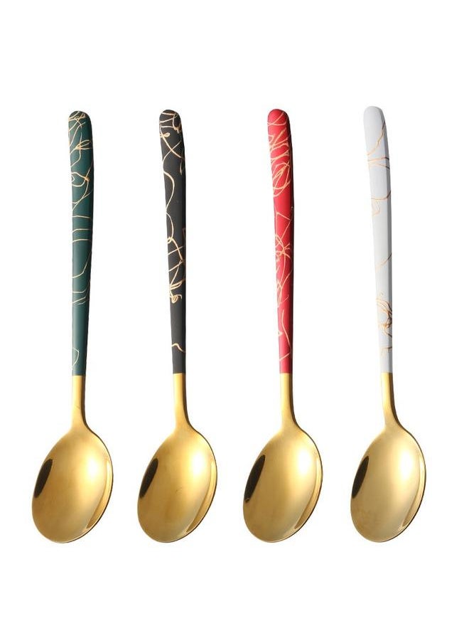 4pcs Stainless Steel Mixing Spoon Stainless Steel Spoons Dessert Spoons Home Use Spoon Wear-resistant Spoons Portable Spoons
