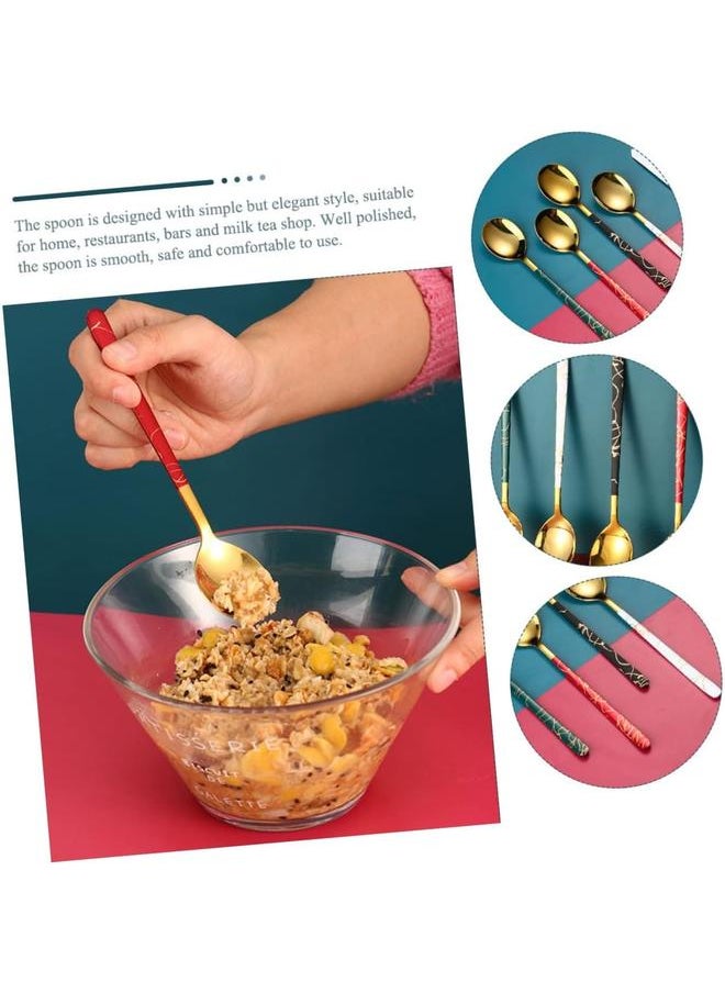 4pcs Stainless Steel Mixing Spoon Stainless Steel Spoons Dessert Spoons Home Use Spoon Wear-resistant Spoons Portable Spoons