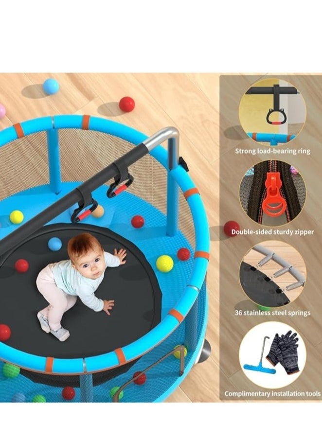 Trampoline for Kids, Vocpy 5FT Indoor Outdoor Trampoline, Adjustable Gymnastics Bars, Kids & Adults Trampoline with Enclosure Net for Boys Girls Christmas Birthday Gifts