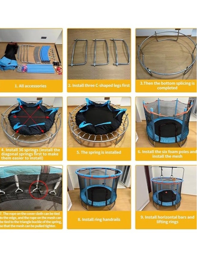 Trampoline for Kids, Vocpy 5FT Indoor Outdoor Trampoline, Adjustable Gymnastics Bars, Kids & Adults Trampoline with Enclosure Net for Boys Girls Christmas Birthday Gifts