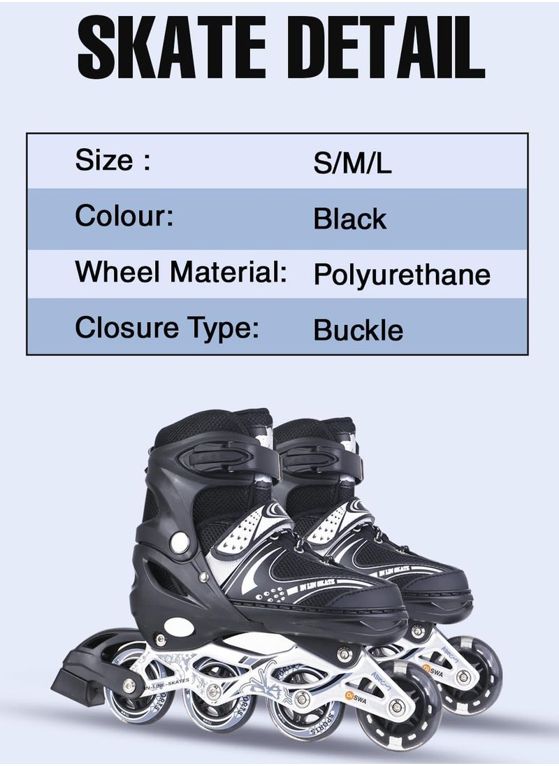 Adjustable Size Breathable Kids Inline Roller Skates with Safety Gear Set Helmet Knee Elbow Wrist Pads Carry Bag Fun Outdoor Sports Activity for Children Boys and Girls Blade Wheel Skating Shoes