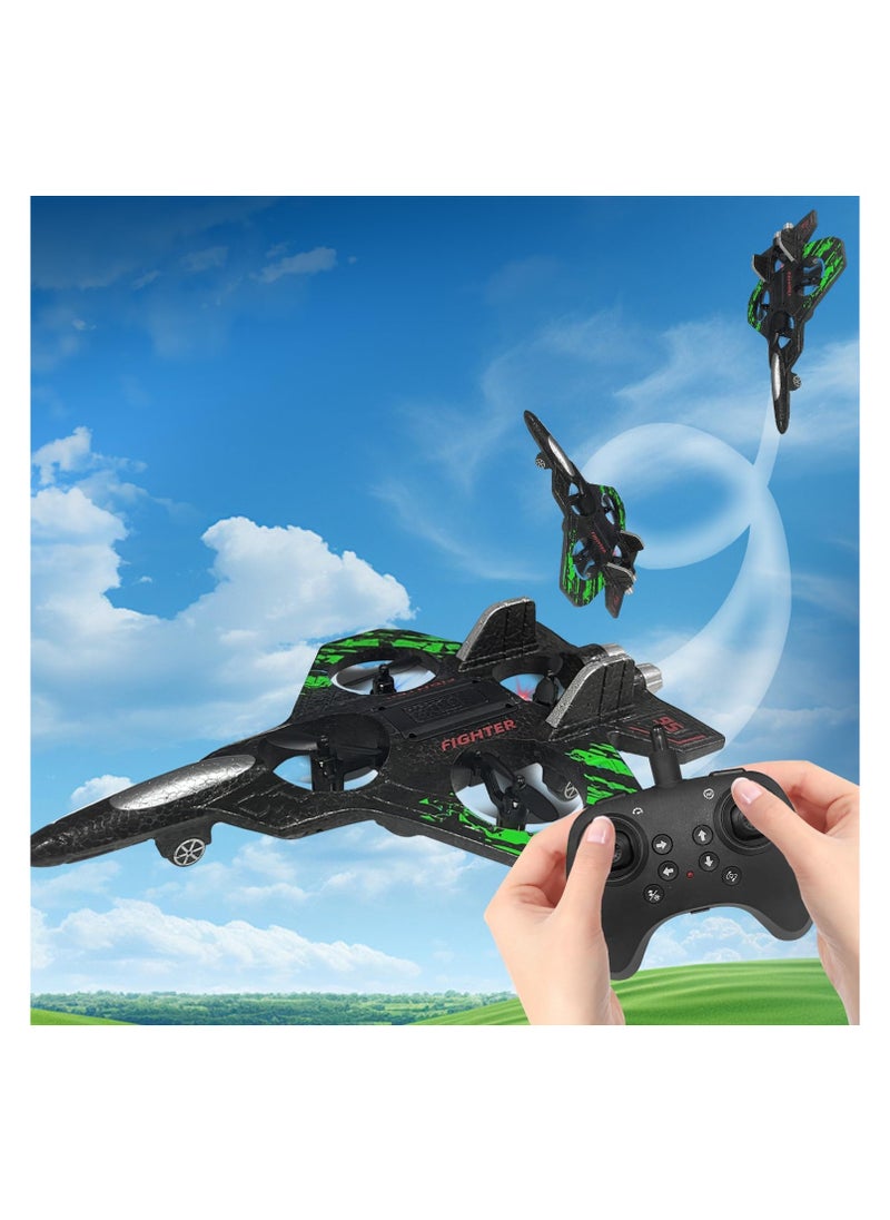 RC Airplane for Kids and Beginners, 2.4GHz Form Drone Remote Control Airplane Outdoor Flying Toy, 360° Drop-Resistant Stunt Spin Remote Fighter Jet with Lights (Green)