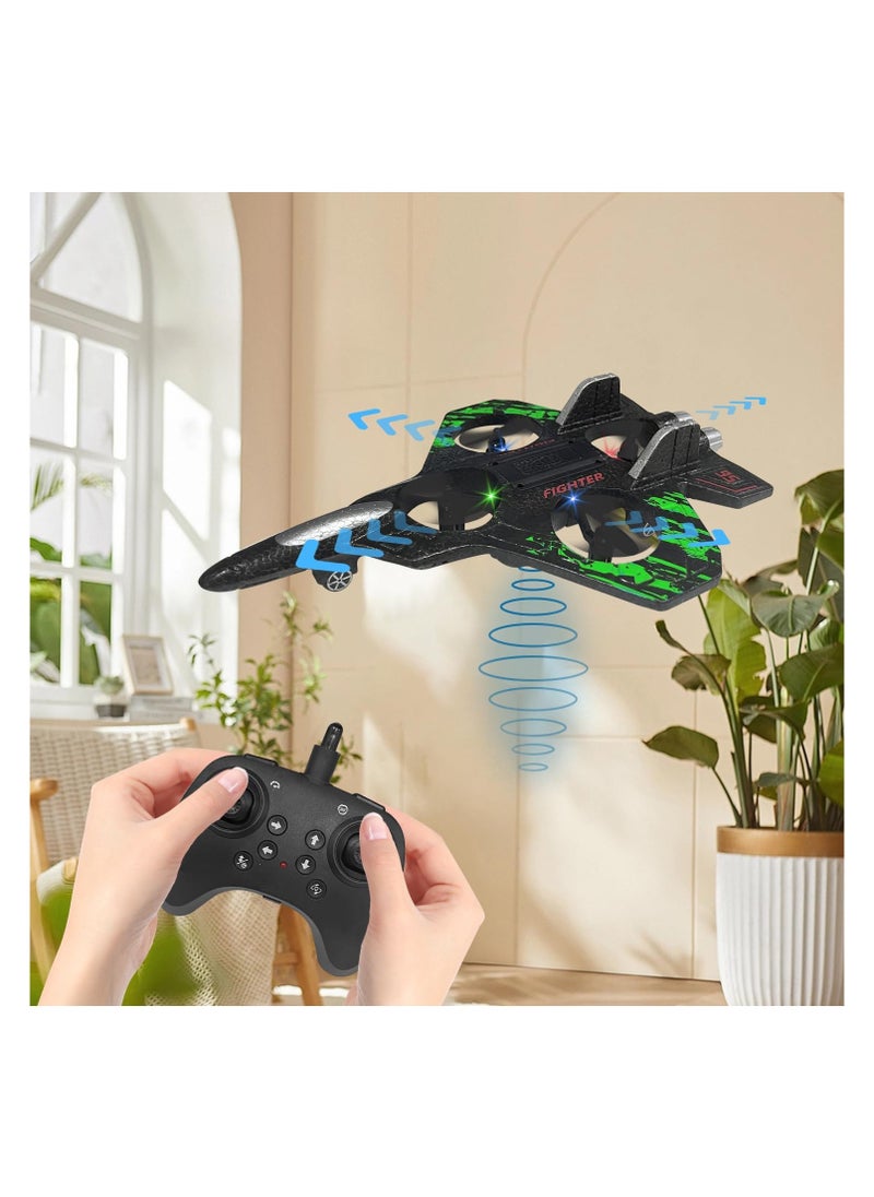 RC Airplane for Kids and Beginners, 2.4GHz Form Drone Remote Control Airplane Outdoor Flying Toy, 360° Drop-Resistant Stunt Spin Remote Fighter Jet with Lights (Green)