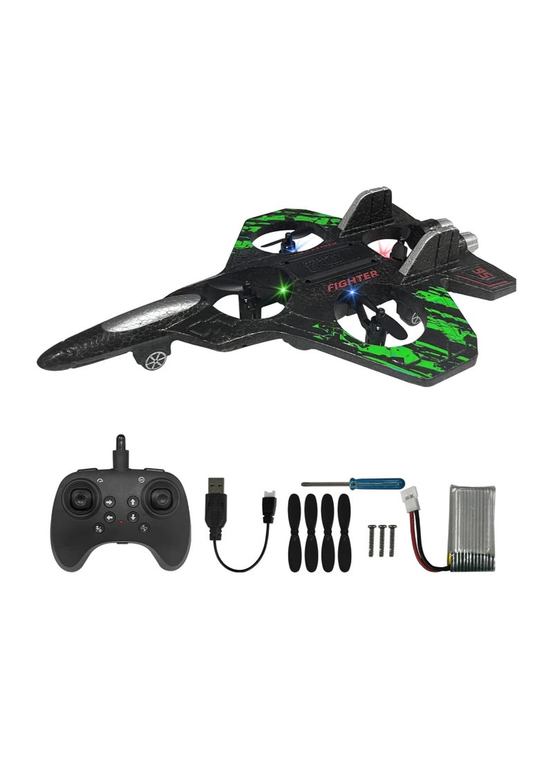 RC Airplane for Kids and Beginners, 2.4GHz Form Drone Remote Control Airplane Outdoor Flying Toy, 360° Drop-Resistant Stunt Spin Remote Fighter Jet with Lights (Green)