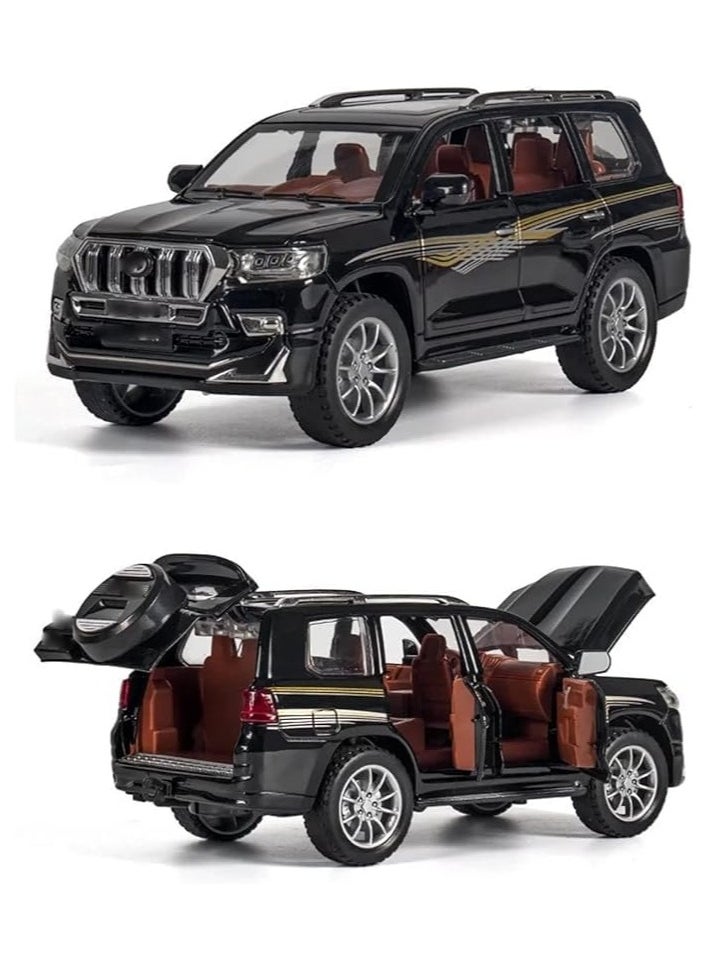 YBSM 1:32 Toyota Land Cruiser Diecast SUV Car Model – Alloy Pull Back Toy with Light & Sound, Luxury Kids Gift, Black