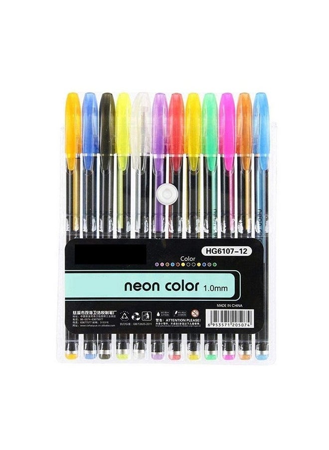 eS³kube 1 Book A4 Size 20 Pages 140 GSM Black Paper Drawing Pad Sketching Book with Hardback & 12pc Colorful Neon Glitter Gel Ink Pen Set for Artists