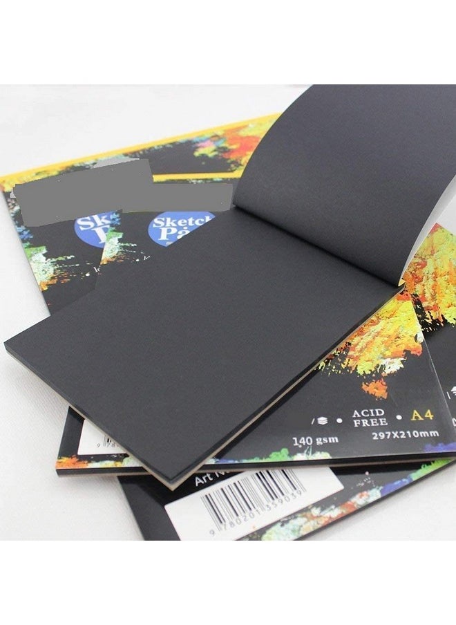 eS³kube 1 Book A4 Size 20 Pages 140 GSM Black Paper Drawing Pad Sketching Book with Hardback & 12pc Colorful Neon Glitter Gel Ink Pen Set for Artists