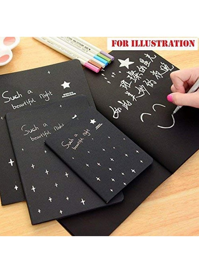 eS³kube 1 Book A4 Size 20 Pages 140 GSM Black Paper Drawing Pad Sketching Book with Hardback & 12pc Colorful Neon Glitter Gel Ink Pen Set for Artists