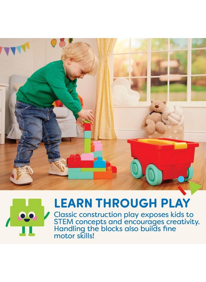 Battat - Building Blocks - 47Pc Brick Set - Colorful & Chunky Bricks - Unique Wheel Bricks - 12 Months + - Locbloc Red Builder's Wagon
