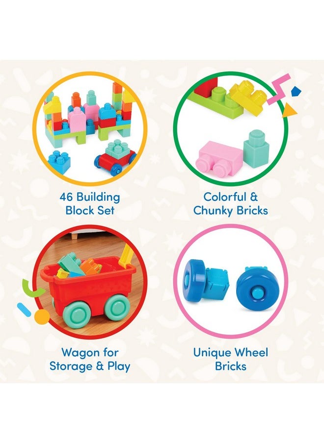Battat - Building Blocks - 47Pc Brick Set - Colorful & Chunky Bricks - Unique Wheel Bricks - 12 Months + - Locbloc Red Builder's Wagon